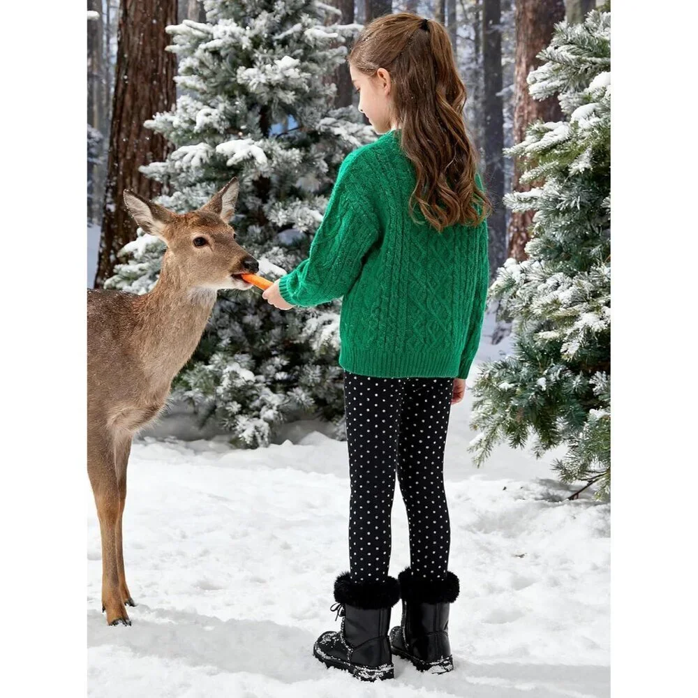 2 Pack Girls Cotton Fleece Lined Leggings Kids Thick Thermal Tights Winter Full - Picture 7 of 7